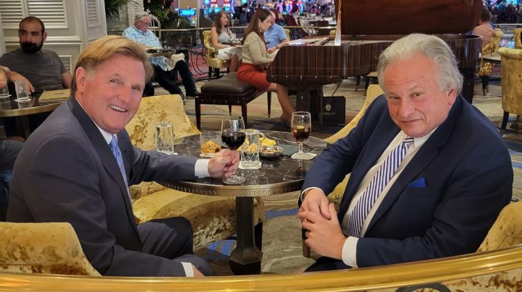 MTMP Hosts Mike Papantonio (left) and Mark Proctor (right) enjoying cocktails at the Bellagio's Baccarat Bar.